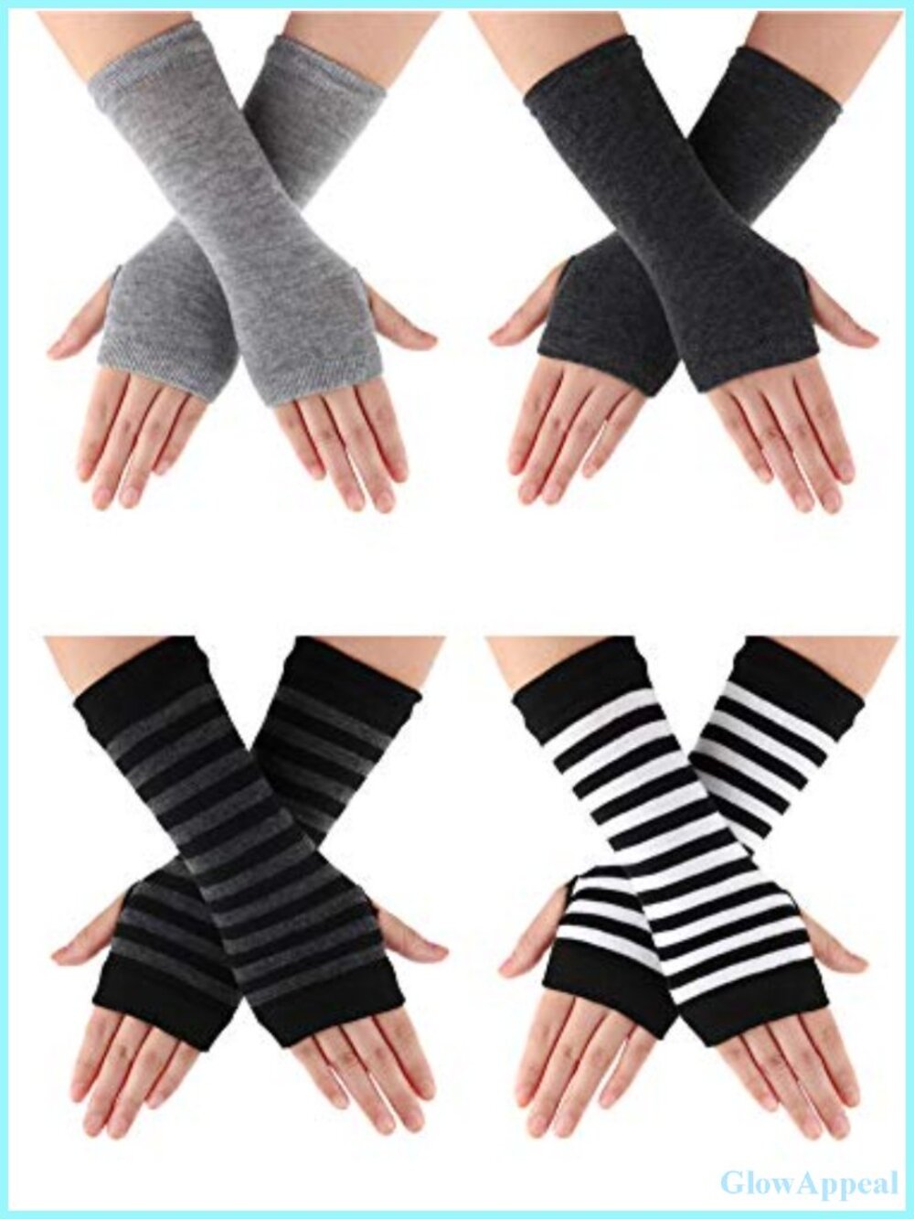 4 Pairs Fingerless Gloves Women Thumb Hole Arm Warmers Stretchy Knit